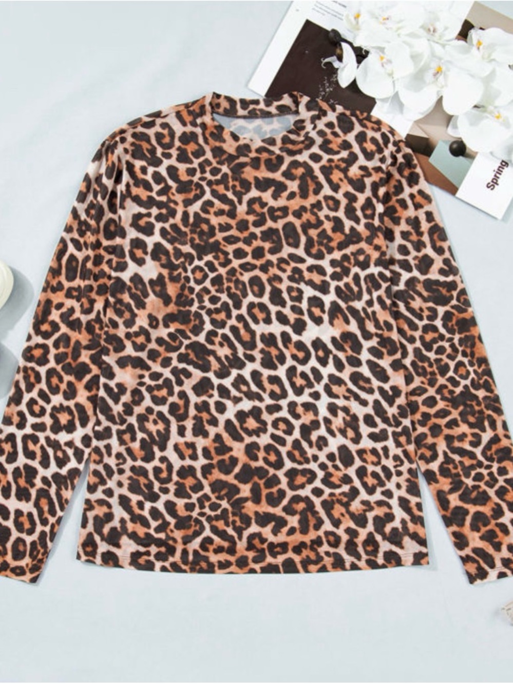 Leopard Print Long Sleeve Top - Brown & Black